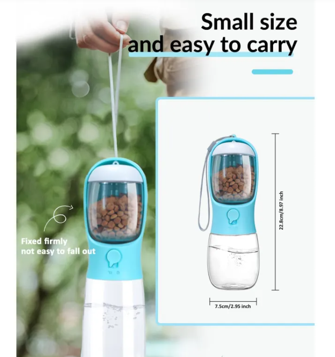 Portable Dog Water Bottle with Built-In Bowl & Food Cup