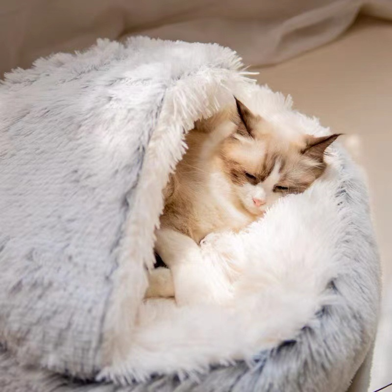Semi-covered cat cave bed